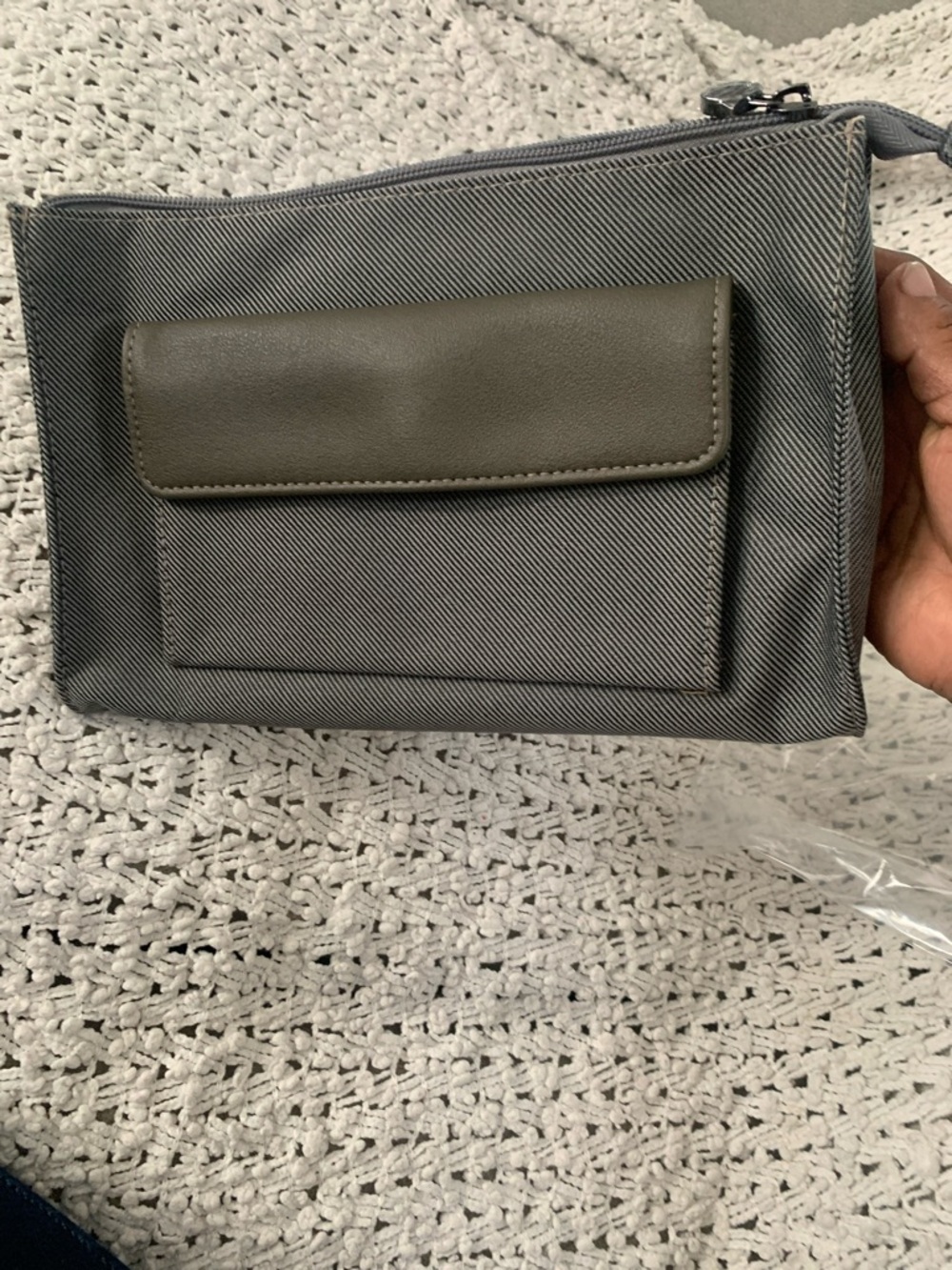 BVLGARI  Emirates Gray Canvas and brown Flap Cosmetic Pouch